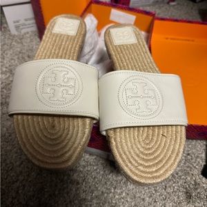Tory Burch New Ivory Benton Open Toe Espadrille Slide - Napa Leather